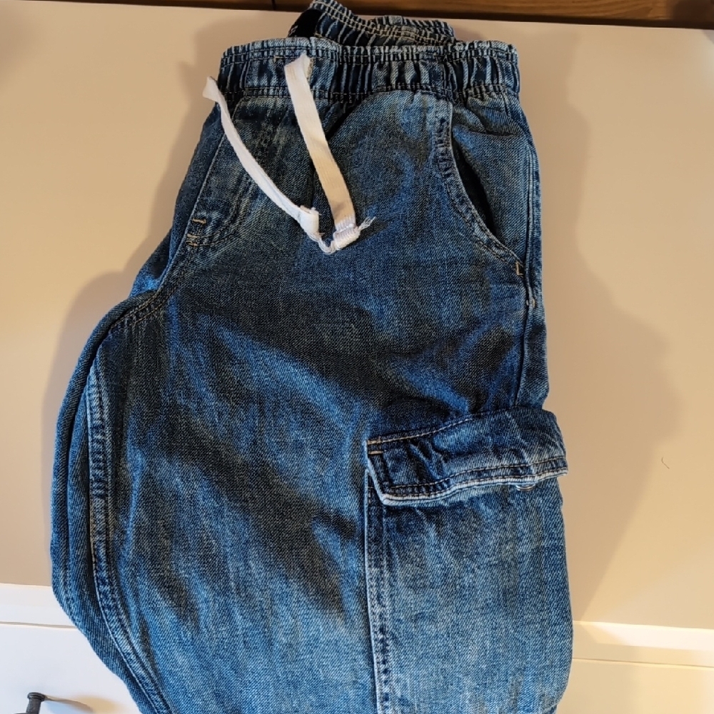 Womens Wide Leg Blue Cargo Jeans